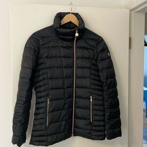 Emporio Armani Black Tailored Puffer Jacket with angled zip.